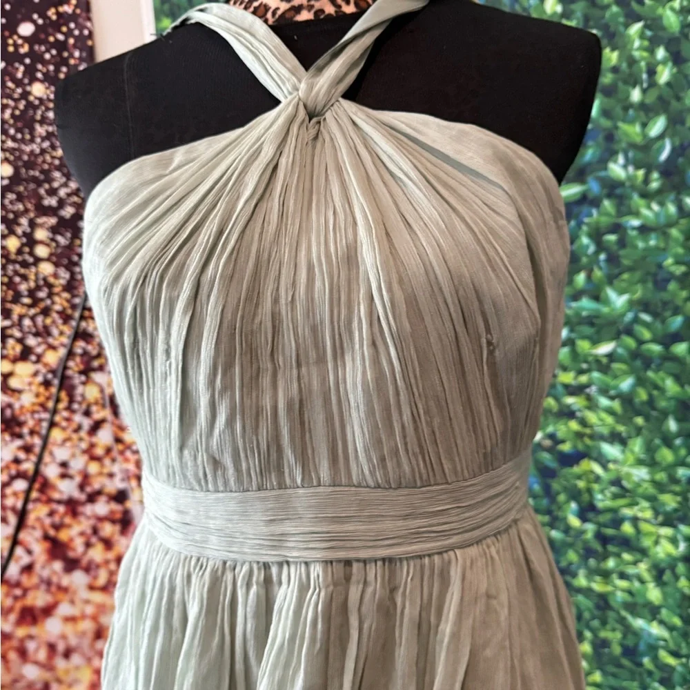J. Crew Strapless Pleated Light Sage Dress